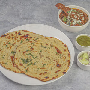 Kadai Chicken [4 pcs] and Laccha Paratha [2 ] with Salad and Chutney