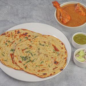 Chicken Curry [4 pcs] with Laccha Paratha [2 ] with Salad and Chutney