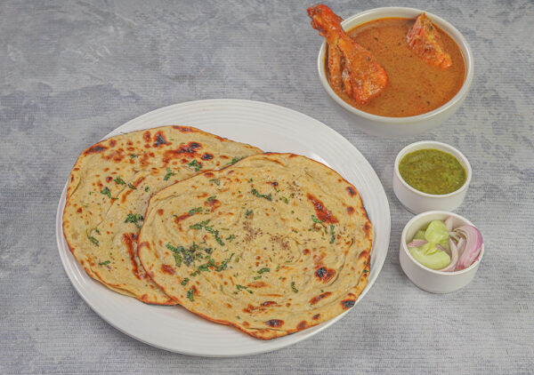 Chicken Curry [4 pcs] with Laccha Paratha [2 ] with Salad and Chutney